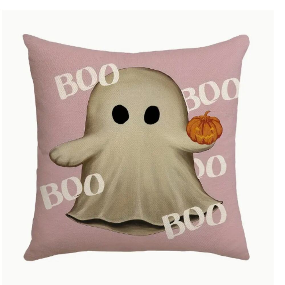 New! Pink BOO Ghost Throw Pillow w/ Insert - Indoor Outdoor Halloween Pillow
